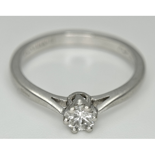 198 - A PLATINUM AND DIAMOND SOLITAIRE RING. 0.25CT. 6 CLAW SET. 3.4G. SIZE M. SPSA-3001.