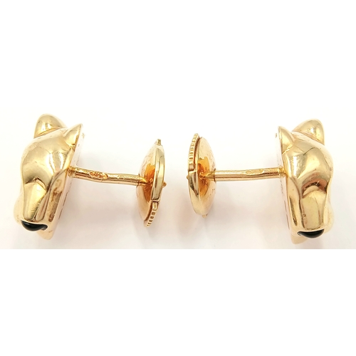 25 - A PAIR OF CARTIER PANTHER EARRINGS IN 18K GOLD WITH EMERALD EYES .    8.25gms
