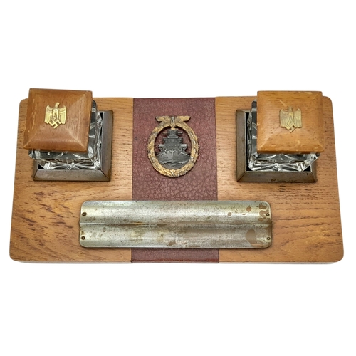 250 - Kriegsmarine Memorial Desk Set. The High Seas Badge indicates he served on Battleships and Cruisers.... 
