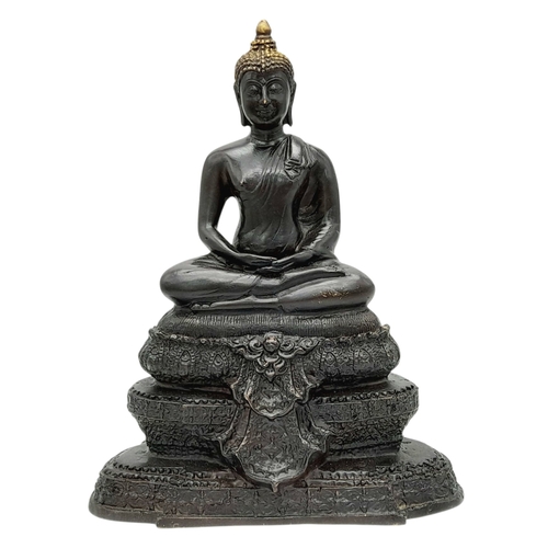 572 - An Impressive Vintage or Antique Heavy Cast Bronze Buddha Statue-27cm Height with Weighted Concrete ... 