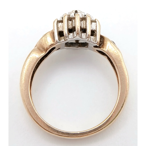 587 - A 9K YELLOW GOLD DIAMOND AND SAPPHIRE RING. TOTAL WEIGHT 2.8G, SIZE F. SC 9064