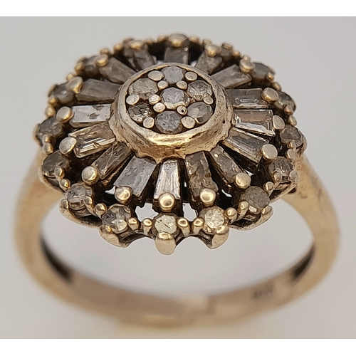 613 - A Vintage Sterling Silver Art Deco Design Diamond Cluster Ring, Size L. The ring is set with a profu... 