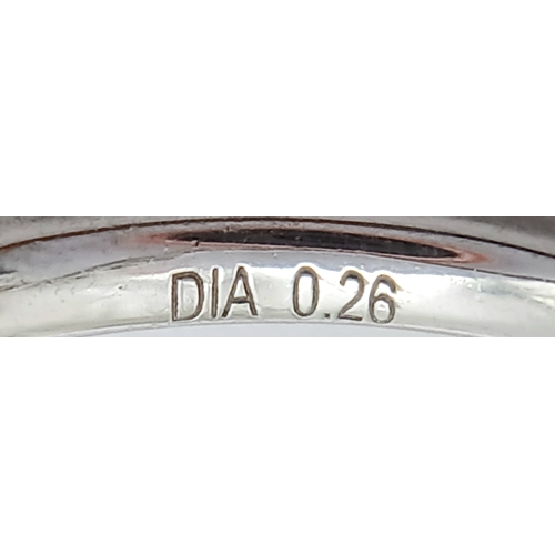 614 - A PLATINUM DIAMOND SET SHAPED BAND RING, 0.26CT DIAMOND WEIGHT. TOTAL WEIGHT 2.8G. SIZE H. 8252