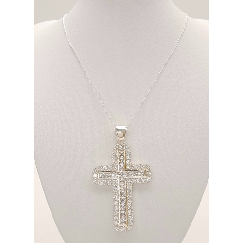 627 - A Very Eye-Catching Sterling Silver and Cubic Zirconia Set Cross Pendant Necklace- 41cm Length Chain... 