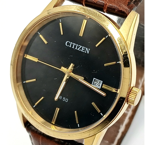 637 - Gentleman’s CITIZEN QUARTZ WRISTWATCH. Serial number 851220041. Finished in gold plated stainless st... 
