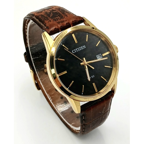 637 - Gentleman’s CITIZEN QUARTZ WRISTWATCH. Serial number 851220041. Finished in gold plated stainless st... 