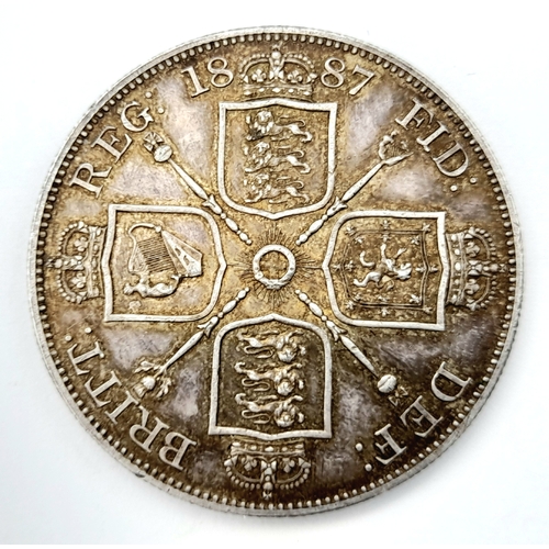 639 - A Queen Victoria 1887 Silver Double Florin Coin.