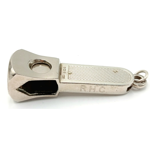 651 - Fully hallmarked Vintage SILVER CIGAR CUTTER. Pocket sized. Engine Turned Design. Working order. Exc... 