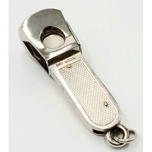 651 - Fully hallmarked Vintage SILVER CIGAR CUTTER. Pocket sized. Engine Turned Design. Working order. Exc... 