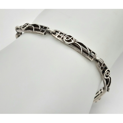 658 - Vintage SILVER ‘RENE MACKINTOSH’  DESIGN CLASSIC GATE BRACELET. Full UK hallmark. 19 cm. Please see ... 