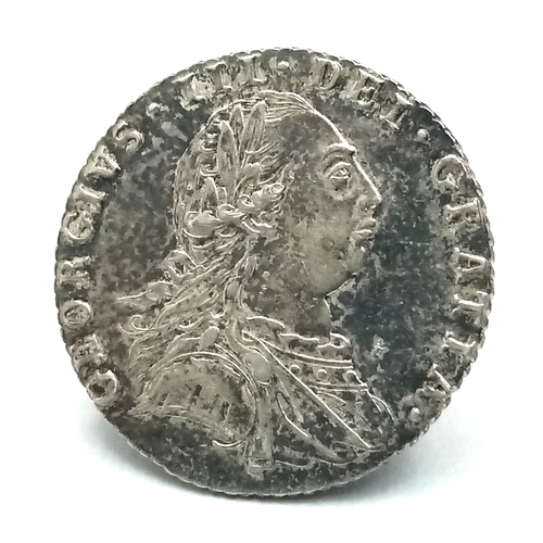 724 - A George III, 1787, Silver 6d Coin. Semee of hearts.