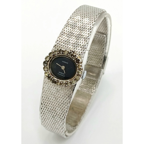 742 - Ladies vintage ‘CORRONADE’  BRACELET WRISTWATCH. Finished in Silver Tone.  Having Midnight Blue oval... 