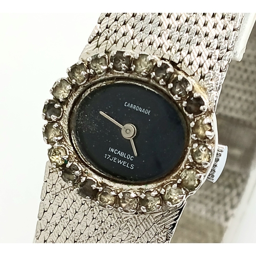 742 - Ladies vintage ‘CORRONADE’  BRACELET WRISTWATCH. Finished in Silver Tone.  Having Midnight Blue oval... 