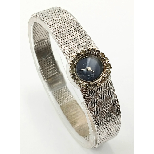 742 - Ladies vintage ‘CORRONADE’  BRACELET WRISTWATCH. Finished in Silver Tone.  Having Midnight Blue oval... 