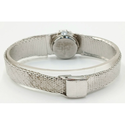 742 - Ladies vintage ‘CORRONADE’  BRACELET WRISTWATCH. Finished in Silver Tone.  Having Midnight Blue oval... 