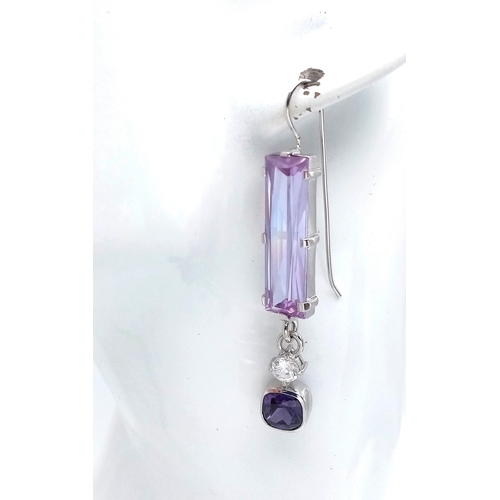 749 - Beautiful pair of 925 SILVER and AMETHYST Colour DROP EARRINGS. Absolutely stunning, please see pict... 