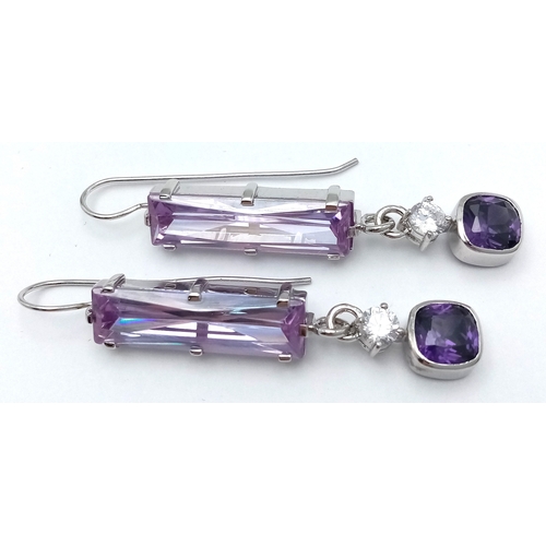749 - Beautiful pair of 925 SILVER and AMETHYST Colour DROP EARRINGS. Absolutely stunning, please see pict... 