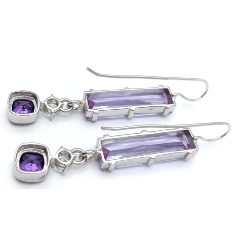 749 - Beautiful pair of 925 SILVER and AMETHYST Colour DROP EARRINGS. Absolutely stunning, please see pict... 