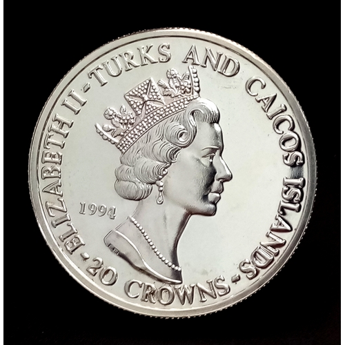 753 - A Mint Uncirculated Condition, Very Collectible, Fine Silver 32 Gram 1994 Turks and Caicos Commemora... 
