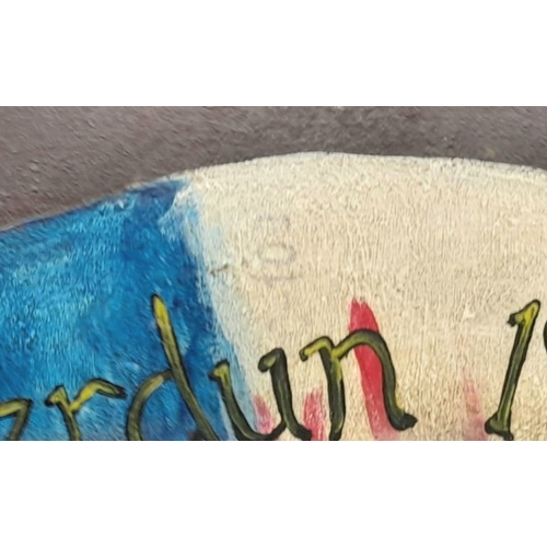 796 - WW1 French Water Bottle with a Post War Memorial Painting.