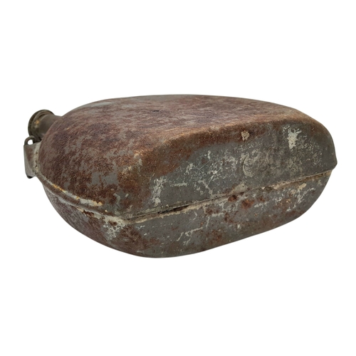 796 - WW1 French Water Bottle with a Post War Memorial Painting.