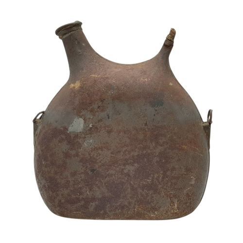 796 - WW1 French Water Bottle with a Post War Memorial Painting.