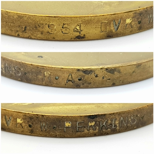815 - Three WW2 Medals Awarded to DVR. Perkins of the Royal Artillery. Comes with a miniature medal bar.