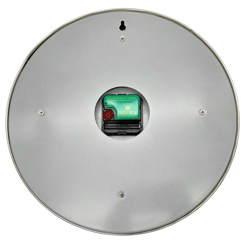 840 - A ROLEX DEALERS CONCESSIONARY WALL CLOCK POWERED BY ONE AA BATTERY. 34cm DIAMETER.