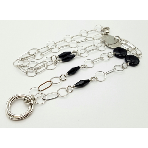 888 - A STERLING SILVER LONG STONE SET NECKLACE. 80CM. 27.6G. JSIL-9018.