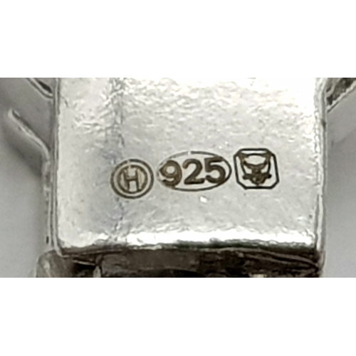 888 - A STERLING SILVER LONG STONE SET NECKLACE. 80CM. 27.6G. JSIL-9018.