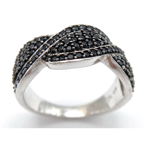 922 - An Early 21 st Century Sterling Silver Black Onyx Pave Ring, Size Q. The Ring measures 1cm Wide at t... 