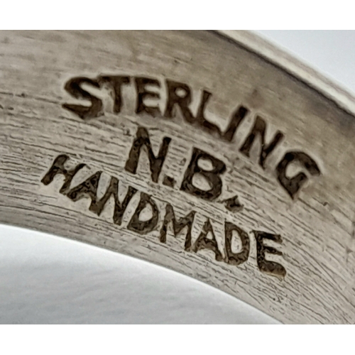 936 - A Unique Sterling Silver Studio Hand Made Citrine Set Ring Size M, The Ring is set with a 1cm Long O... 