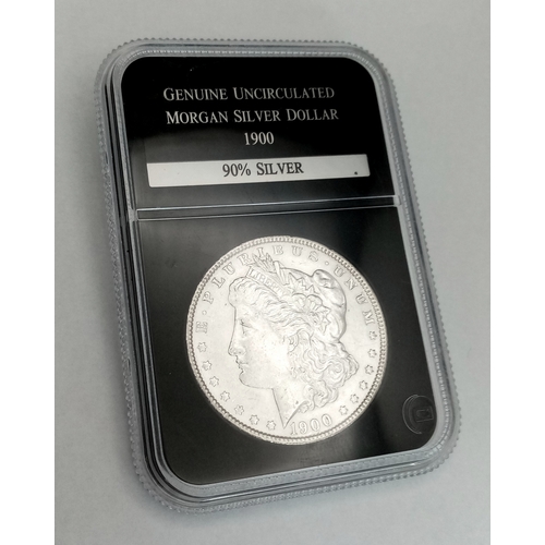 950 - A Slabbed Mint and Uncirculated Condition 1900 Dated Morgan Silver Dollar. Graded and Sealed by PCS ... 