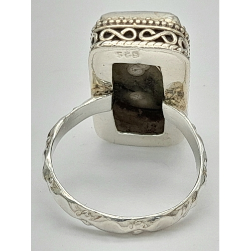 978 - A Scarce and Unique Sterling Silver and Ocean Jasper Set Ring, Size Q1/2. The Ring is set with a 1.8... 