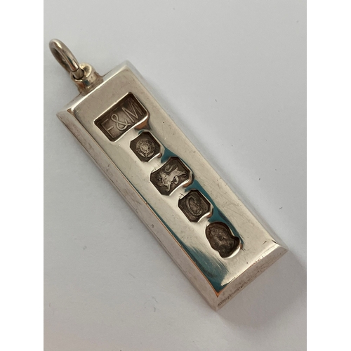 175 - Vintage SILVER INGOT PENDANT. Full UK hallmark for Sheffield 1977. Chunky and Heavy. 31 + grams. Exc... 