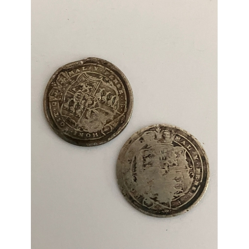 616 - 2 x  GEORGE III  BULLHEAD SILVER SIXPENCES coins. 1816 & 1818. Fine condition to heads (obverse), Sh... 