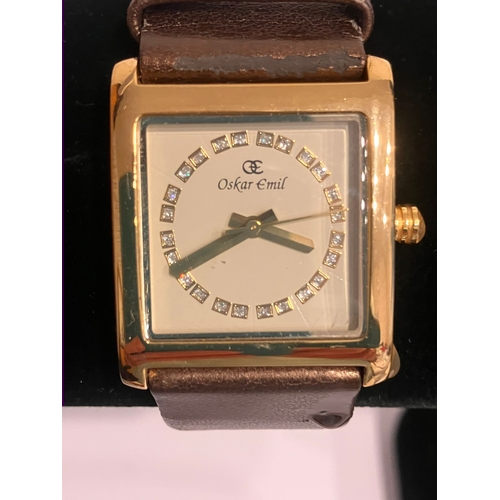 770 - OSKAR EMIL QUARTZ WRISTWATCH. 18 CARAT GOLD PLATED. Square dial model. Complete with original presen... 
