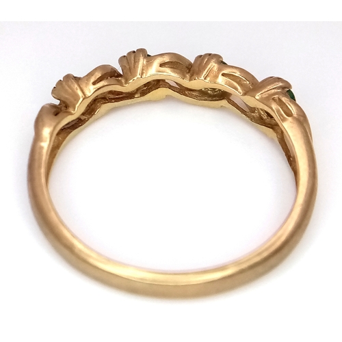 199 - A 9K GOLD RING WITH DIAMONDS AND EMERALDS .  2.1gms    size N