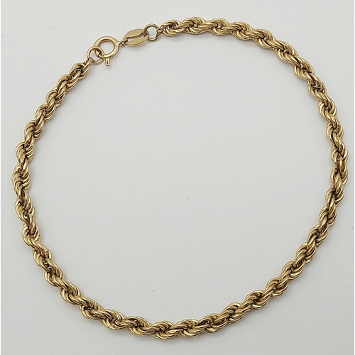 242 - A 9K GOLD TWIST LINK BRACELET .   1.7gms    19cms