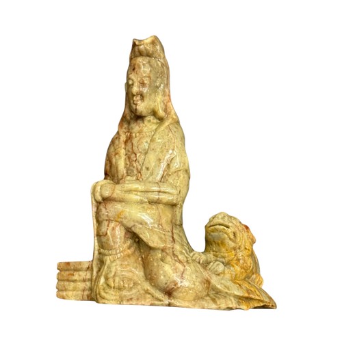 890 - Shoushan Stone Figure of Guanyin with Tiger，Height 13cm, Width at the base 10cm.
This piece is carve... 