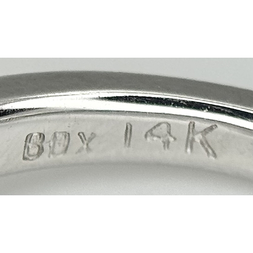 853 - A 14K WHITE GOLD MARQUISE CUT DIAMOND SOLITAIRE RING. DIAMOND WEIGHT 1.06C. TOTAL WEIGHT 4.6G. SIZE ... 