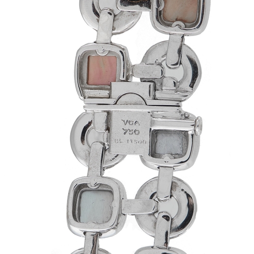 252 - A Van Cleef & Arpels 18K White Gold Mother of Pearl Necklace. Circular links crafted from 18K White ... 