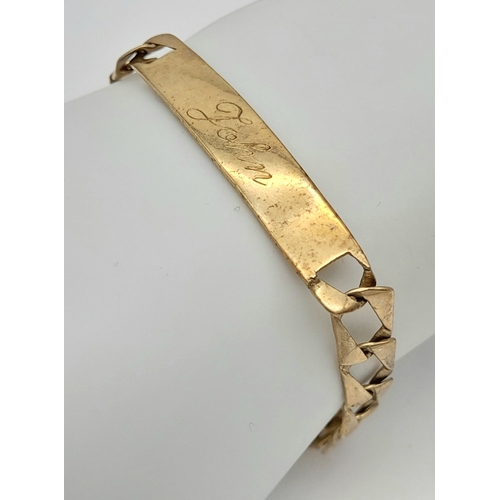 598 - A 9K Yellow Gold Identity Bracelet. Fortunately, it belonged to a John! 19cm. 10g.