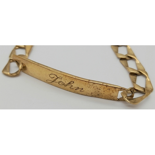 598 - A 9K Yellow Gold Identity Bracelet. Fortunately, it belonged to a John! 19cm. 10g.