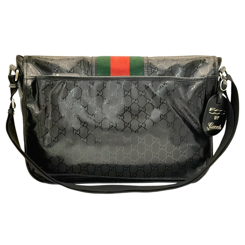 987 - A Gucci x Fiat 500 Black GG Monogram Messenger Bag. Black textile exterior with red and green web st... 