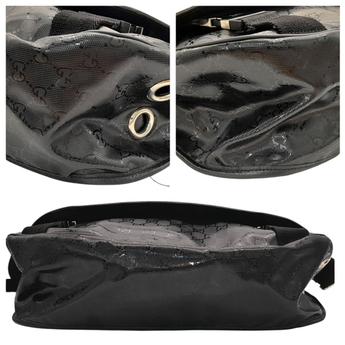 987 - A Gucci x Fiat 500 Black GG Monogram Messenger Bag. Black textile exterior with red and green web st... 