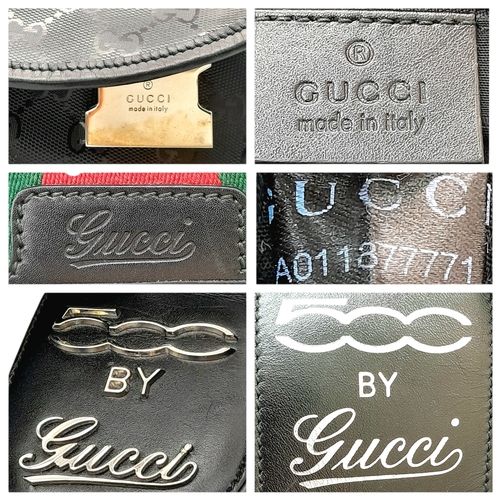 987 - A Gucci x Fiat 500 Black GG Monogram Messenger Bag. Black textile exterior with red and green web st... 
