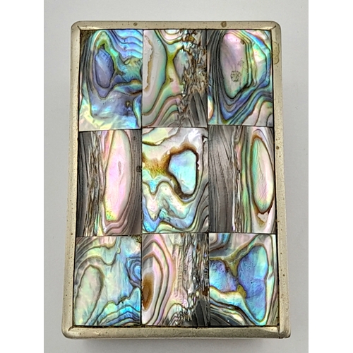 885 - A vintage Mexican rectangular trinket box with full Mother of Pearl inlay. L6.5 X W4.7 X H2.7 cm.