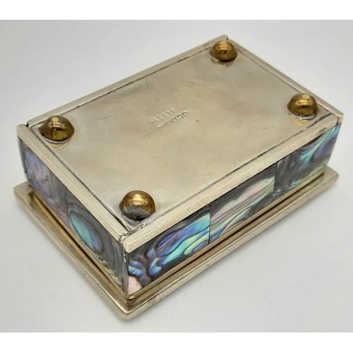 885 - A vintage Mexican rectangular trinket box with full Mother of Pearl inlay. L6.5 X W4.7 X H2.7 cm.