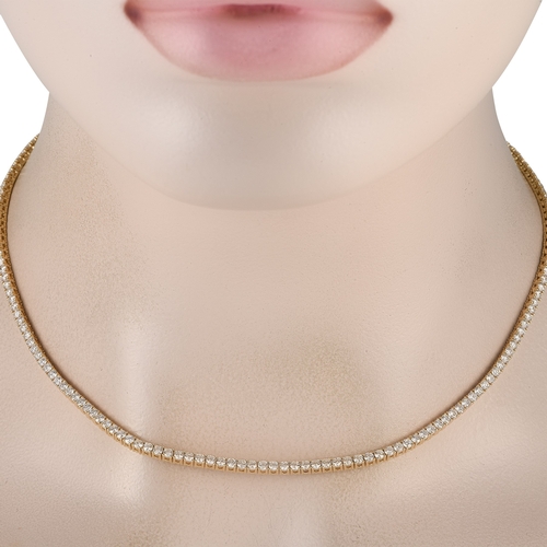 805 - A 14K Yellow Gold 7.15ct Lab-Grown Diamond Tennis Necklace. It features a sophisticated line of 174 ... 